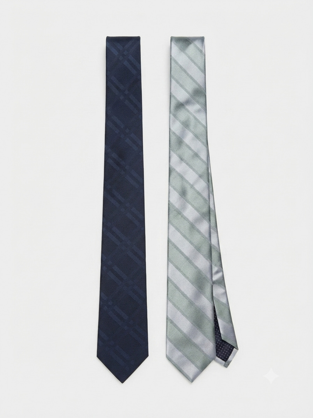 Tommy Hilfiger navy tonal plaid tie and Calvin Klein green silver striped tie se